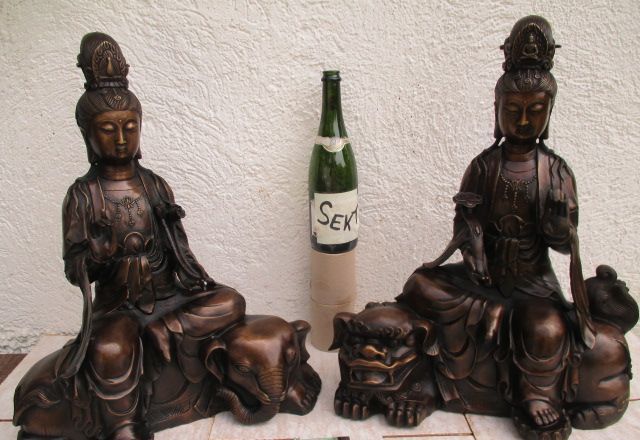 2 Groe Guan YIN Buddha Bronze AUF Elefant L