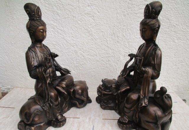 2 Groe Guan YIN Buddha Bronze AUF Elefant L