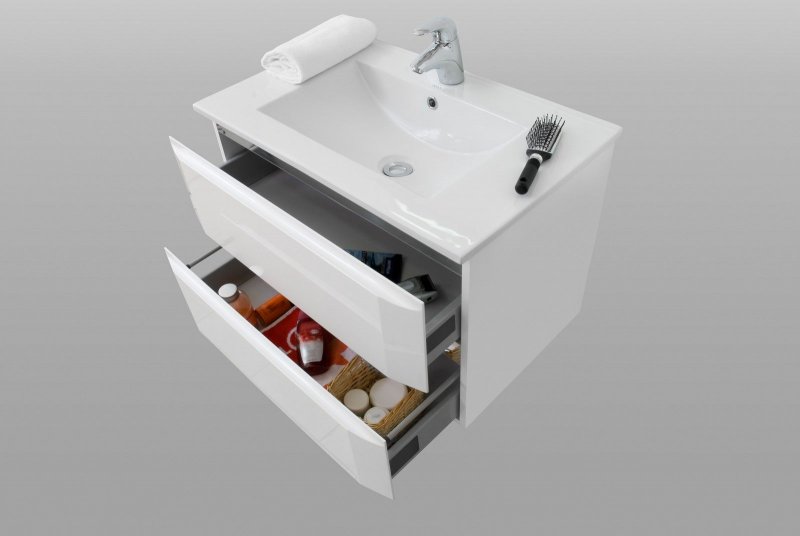 Badmöbel Set "DIAMOND WEISS 75" Badmöbel mit Waschbecken MDF Hochglanz