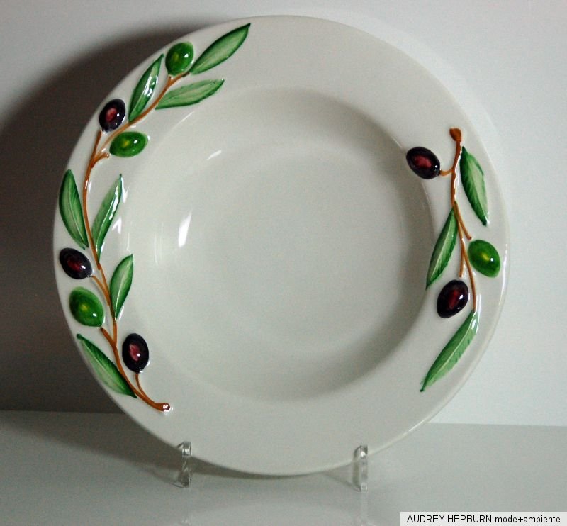 MEDITERRANES GESCHIRR ° Pastateller 25,5 cm OLIVEN Relief ° BASSANO