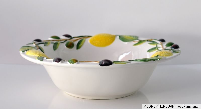 BASSANO KERAMIK Schüssel 34 cm ZITRONE OLIVEN Relief MEDITERRANES