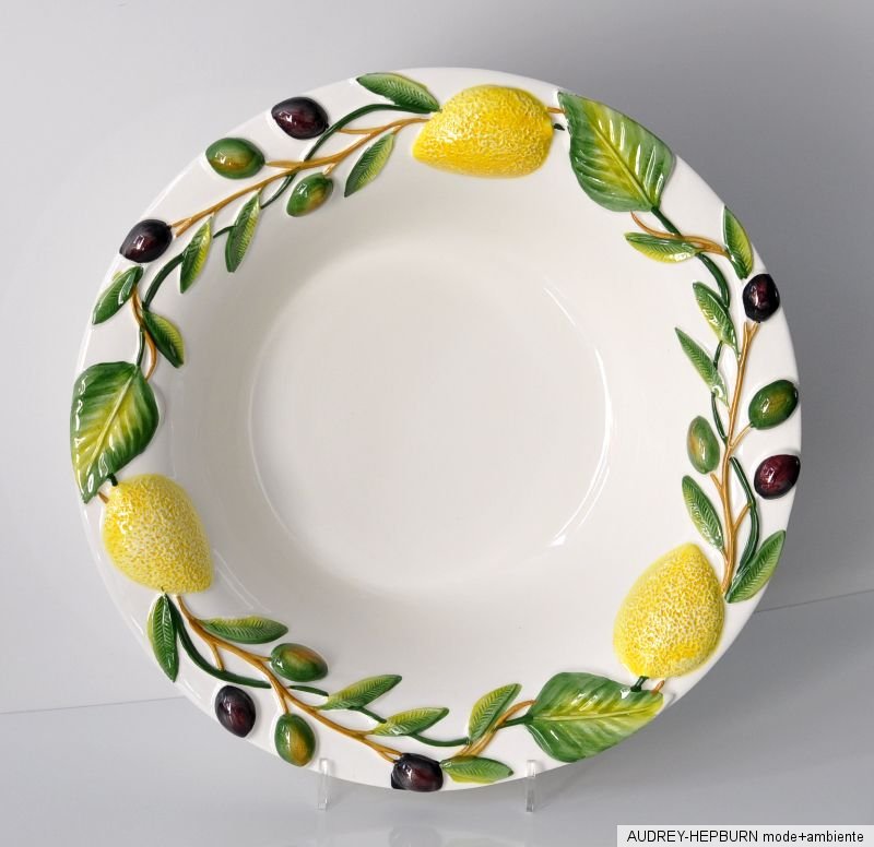 MEDITERRANES GESCHIRR Schüssel 34 cm ZITRONE OLIVEN Relief BASSANO