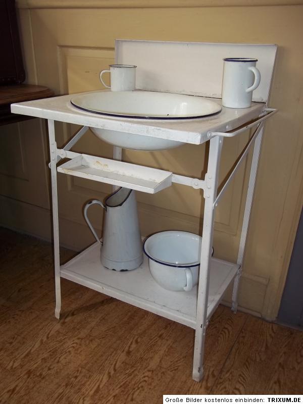Antiker Waschtisch-Waschständer-Eisen um 1900- 5 Emaile Teile | eBay
