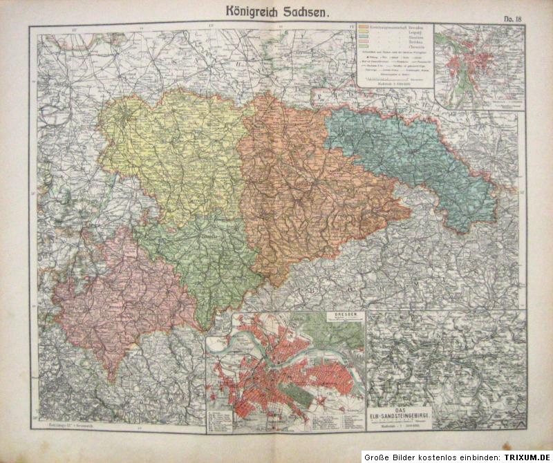 KÖNIGREICH SACHSEN, große Landkarte, um 1900