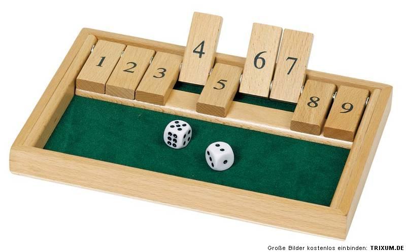 Shut the Box Würfelspiel Goki Holz Reisespiel Klappenspiel 9 Zahlen