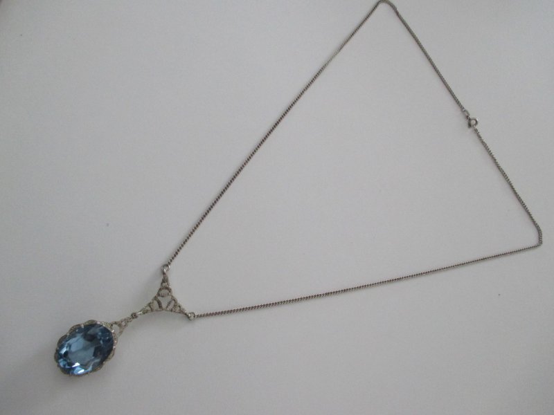 Elegantes 835 Silber Collier Kette Jugendstil Art Deco Vintage Zirkonia Pampel