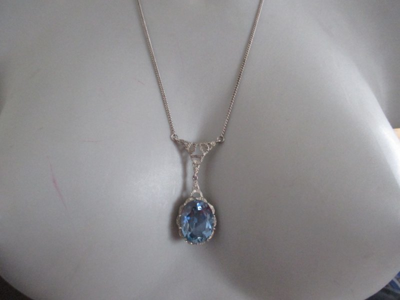 Elegantes 835 Silber Collier Kette Jugendstil Art Deco Vintage Zirkonia Pampel