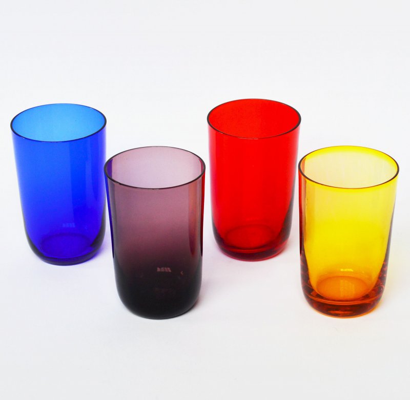 4er Set Vintage Wassergläser – Bunt, 360ml, Aus Dickem Glas, Mit Blumen-Prägung, Spülmaschinengeeignet