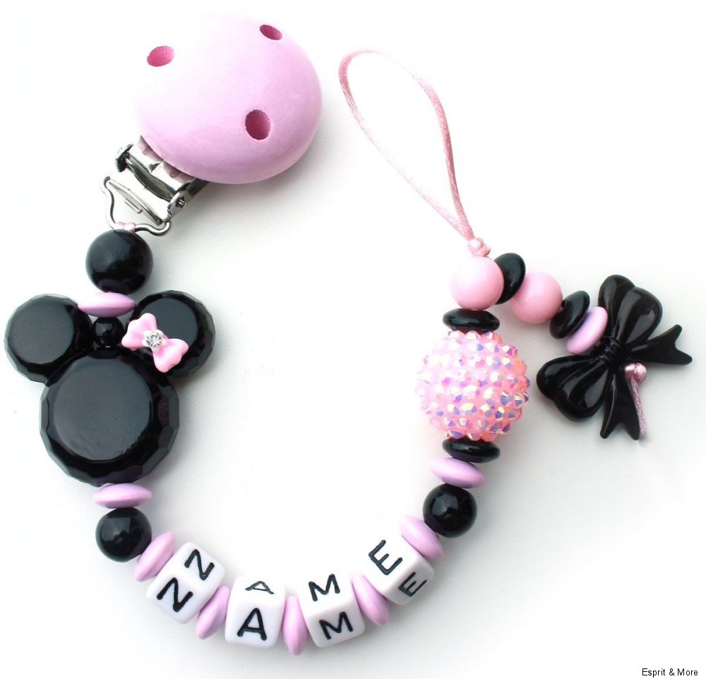 Greifling mit Namen Minnie Mouse rosa Nucki Mädchen Maus schwarz