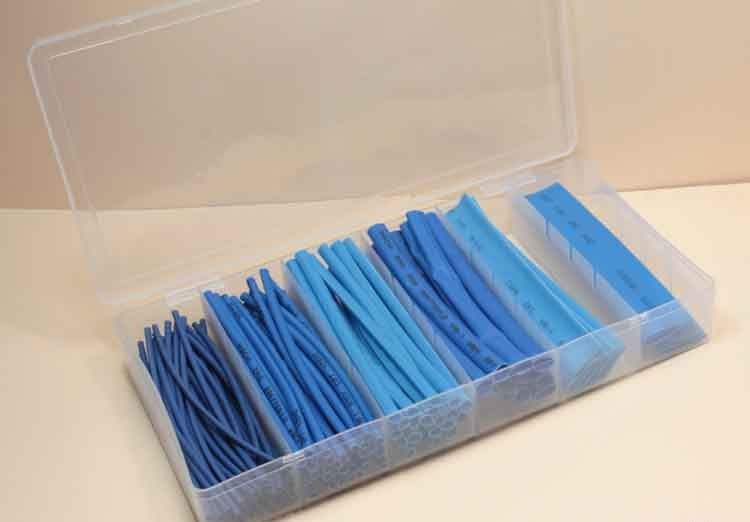 Schrumpfschlauch-Sortiment, 100-tlg Set-Box, blau Schrumpfschläuche Set-Box
