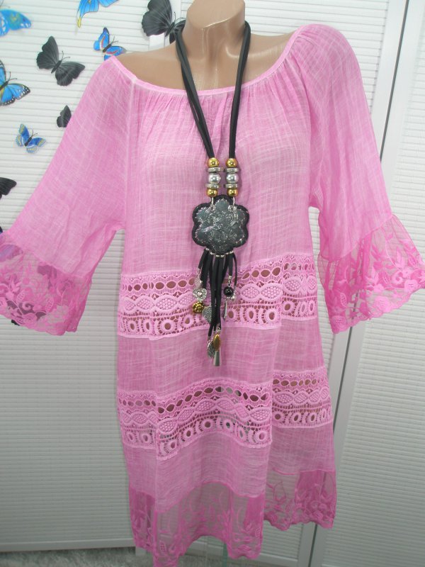 Elegant Shirt Tunika Bluse Italy Top Oversize Lochstickerei Weiß Viskose 44 46