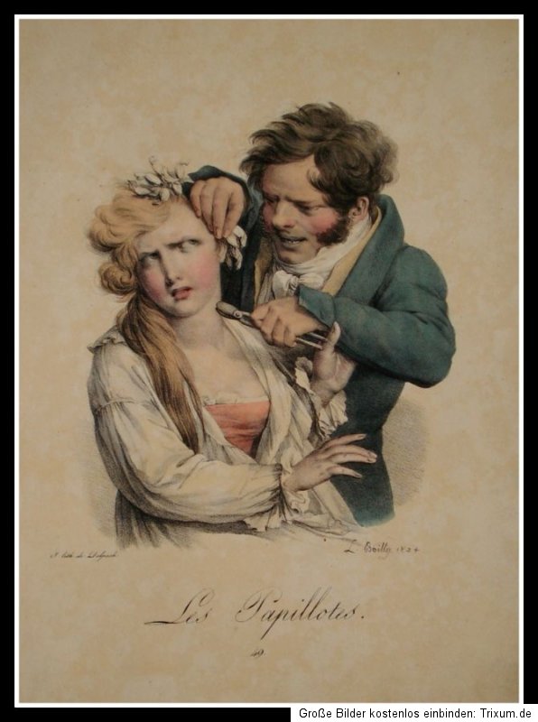 c1830 Karikatur Friseur Delpech Boilly Kolorierte Lithographie