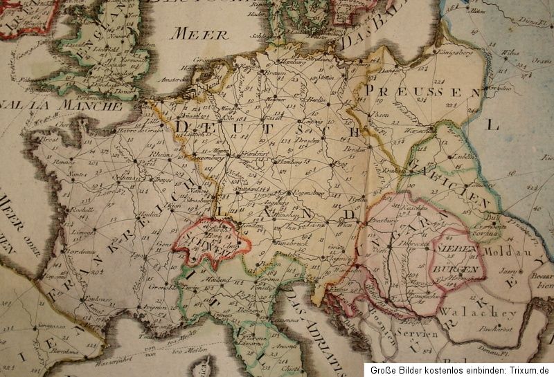 1799 Europa Europe Post Karte   Kolorierte Kupferstich   Landkarte bei
