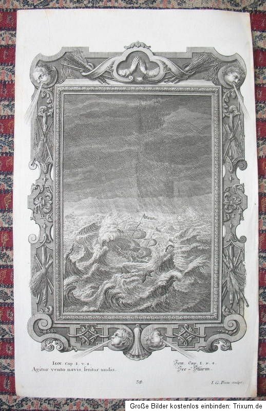 c1750 Bibel, Biblia, Scheuchzer, Iona 1,4. Jona im Seesturm