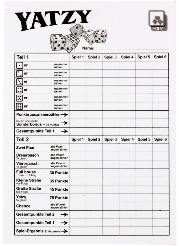 Würfelblatt, Pasch, Yahtzee, Yatzy, A5 (PDF) | Pdf-Vorlage zum Ausdrucken