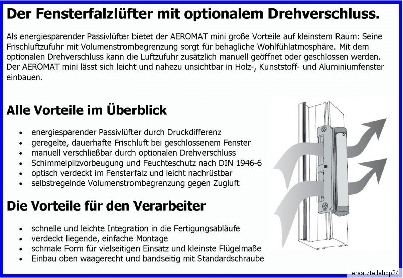 Fensterfalzlüfter Fensterlüfter Drehverschluss Siegenia Aeromat mini,STEG 5mm