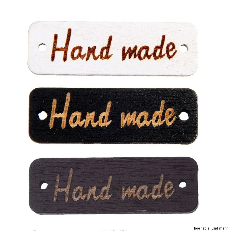 200 Stück Schwarz “HAND MADE” Holz KNOPF Knöpfe Nähen LABEL SCHILD 27mm