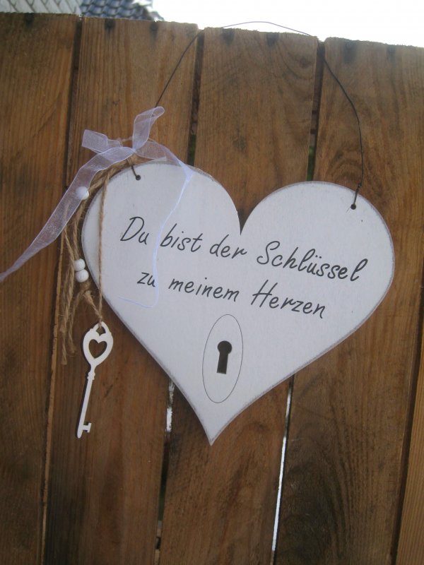 Shabby Deko Herz &quot;Du bist der Schlüssel zu meinem Herzen&quot; Spruch Liebe Hochzeit eBay