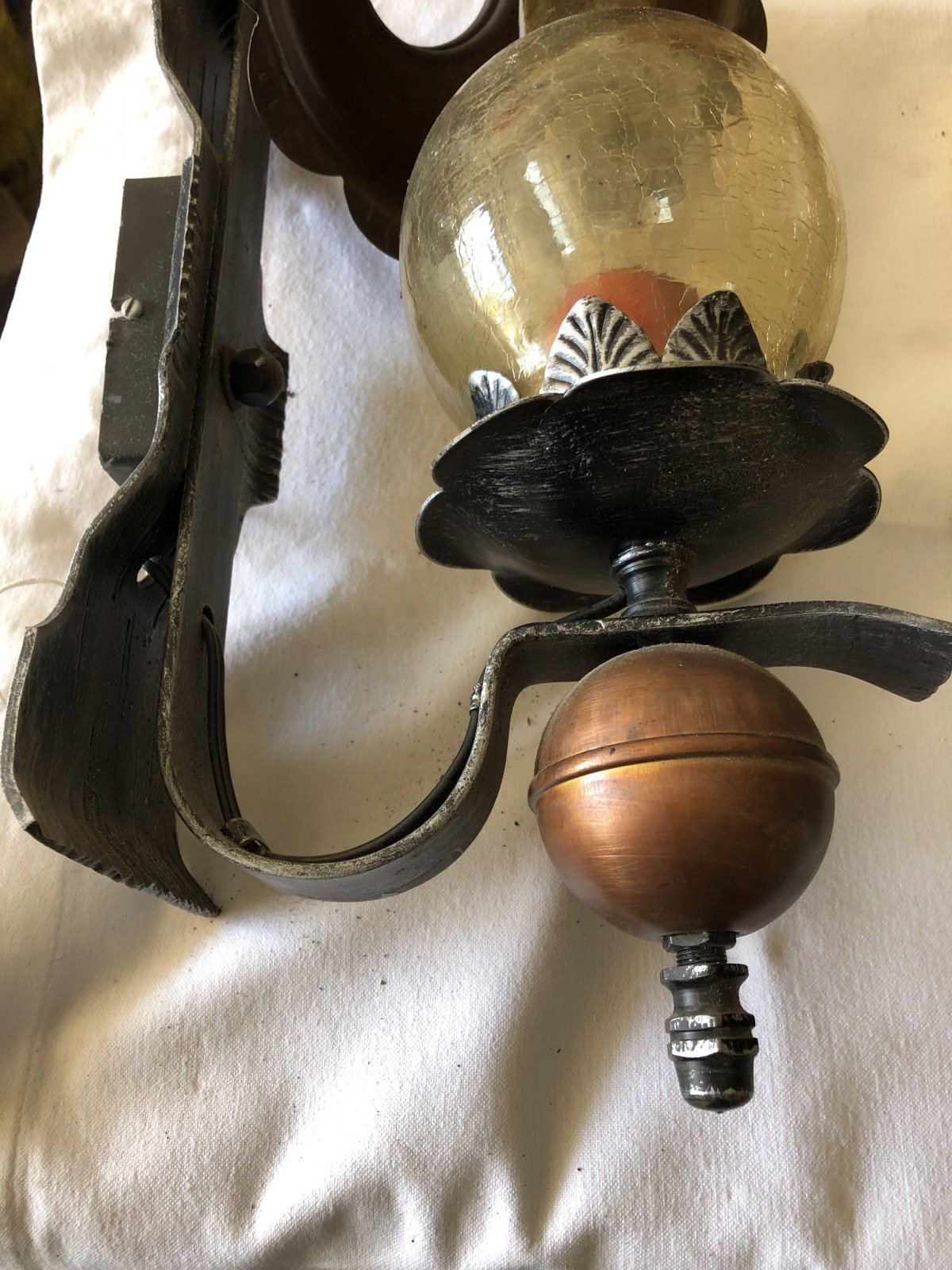 2 Alte Wandlampen mit Ausleger Kupfer Metall Glas 220 V | eBay