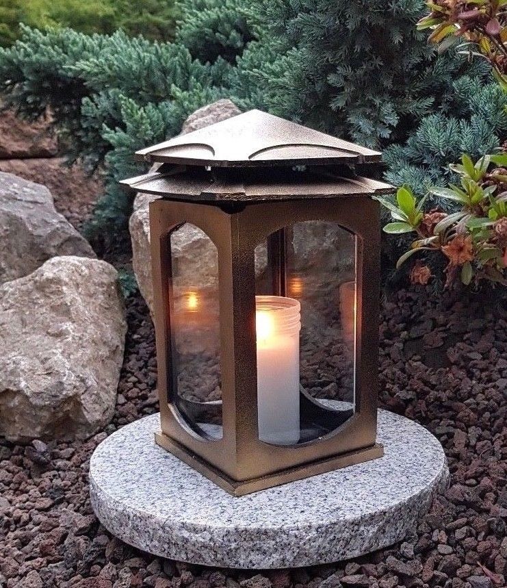Grablaterne Sockel Grablampe Lampe Grableuchte Grablicht Grabschmuck Herz Kerze