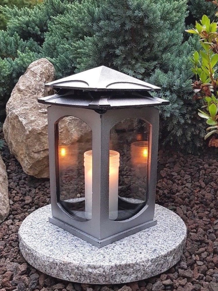 Grablaterne Sockel Grablampe Lampe Grableuchte Grablicht Grabschmuck Herz Kerze