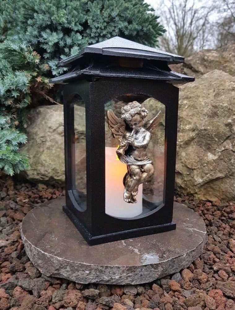 Grablaterne Grablampe Lampe Grableuchte Grablicht Grabschmuck Engel Grabstein