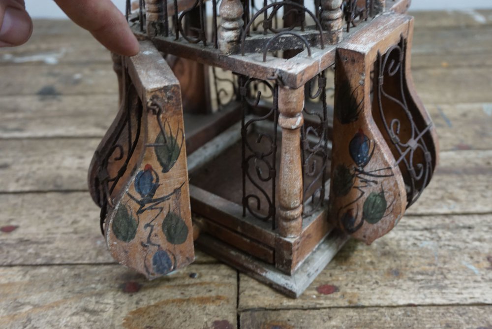 Antiker Vogelkäfig, Vogelbauer, Jugendstil um 1890, Metall + Holz