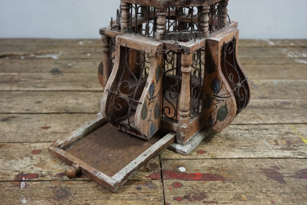 Antiker Vogelkäfig, Vogelbauer, Jugendstil um 1890, Metall + Holz