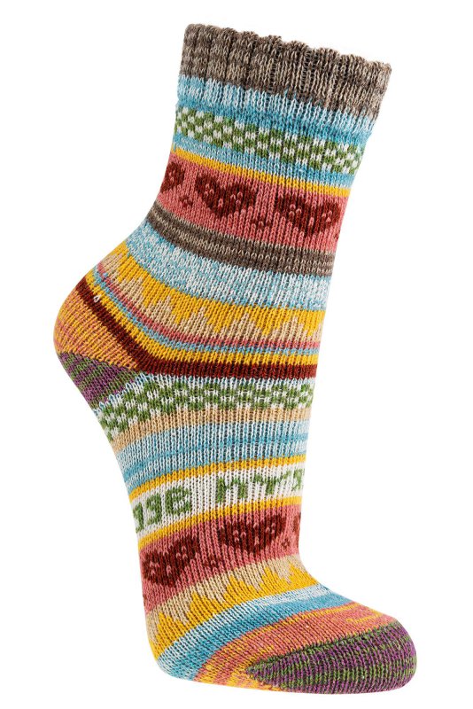 2 Paar farbenfrohe farbige bunte Wollsocken mit Alpaka Wolle Damen und