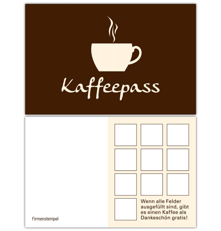Kaffee Bonuskarten Treuekarten Rabattkarten Kaffeepass 2.500 Stk mit Stempel