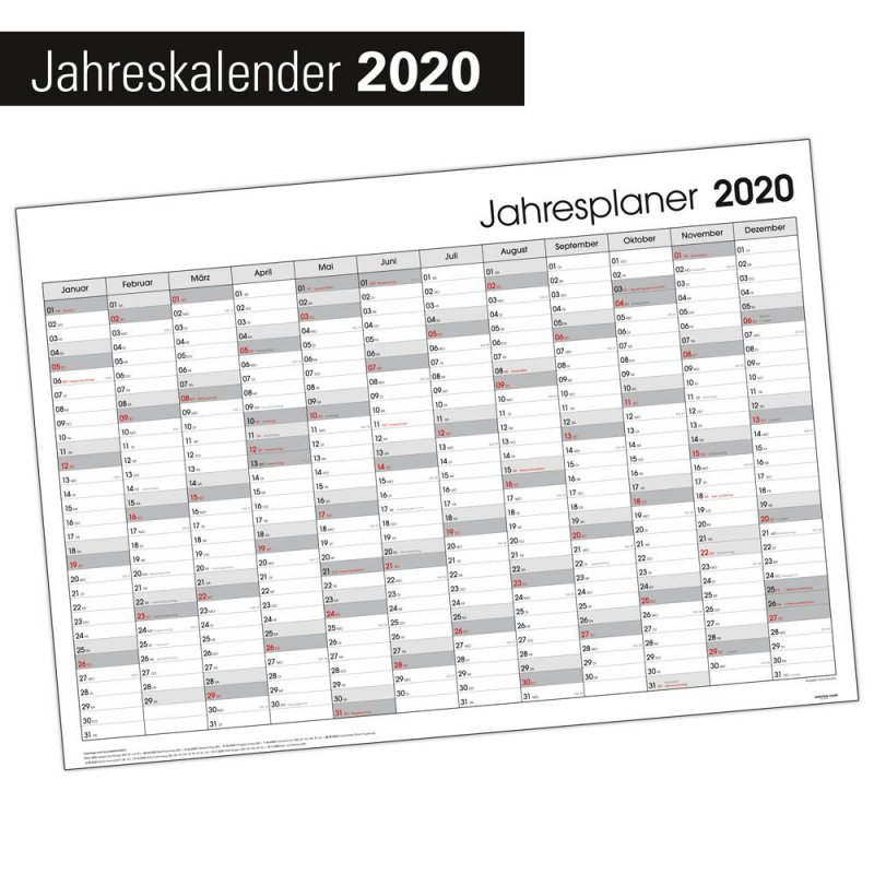 Wandkalender Wandplaner Jahresplaner Kalender 2020 DIN A1 GEFALTET Bunt