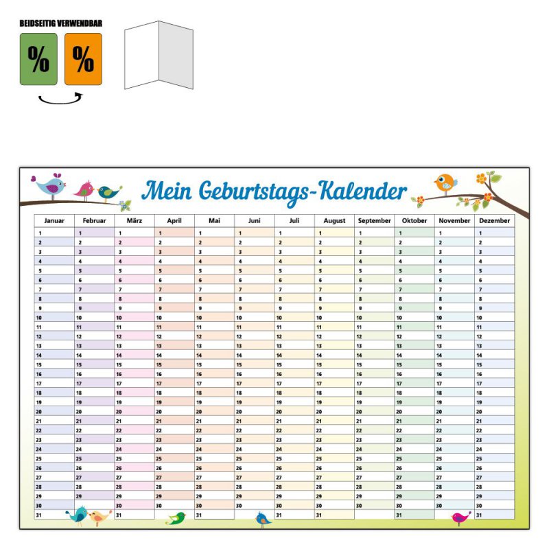 Dauerkalender ewiger immerwährender Geburtstagskalender DIN A4 gefaltet