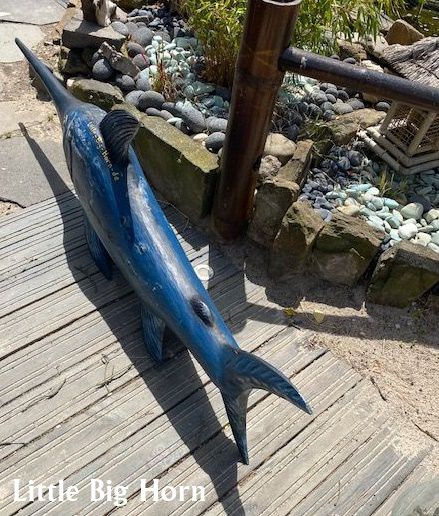 Schwertfisch Holz Dekoration Statue Skulptur Swordfish Wood Horn B WARE