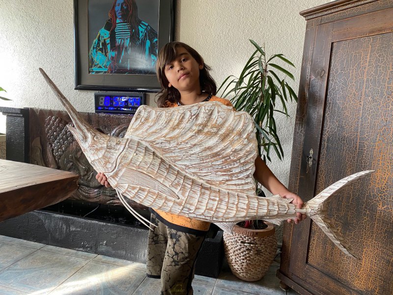 2 Schwertfische Holz Dekoration Statue Skulptur Swordfish Wood 1,55 x