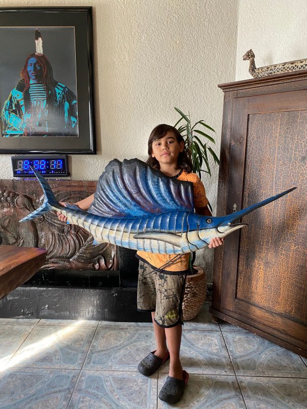 Schwertfisch Albesia Holz Dekoration Statue Skulptur Swordfish Wood 155