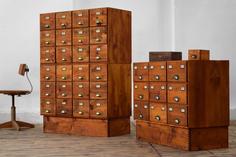 Schubladenschrank Apothekerschrank Antik Vintage Holz Alt Groß Loft