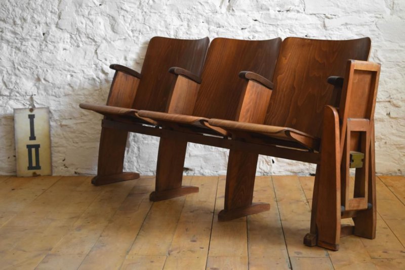 3er Kinosessel Kinositz Kinostuhl Kinoreihe Sitzbank Klappsitz Antik