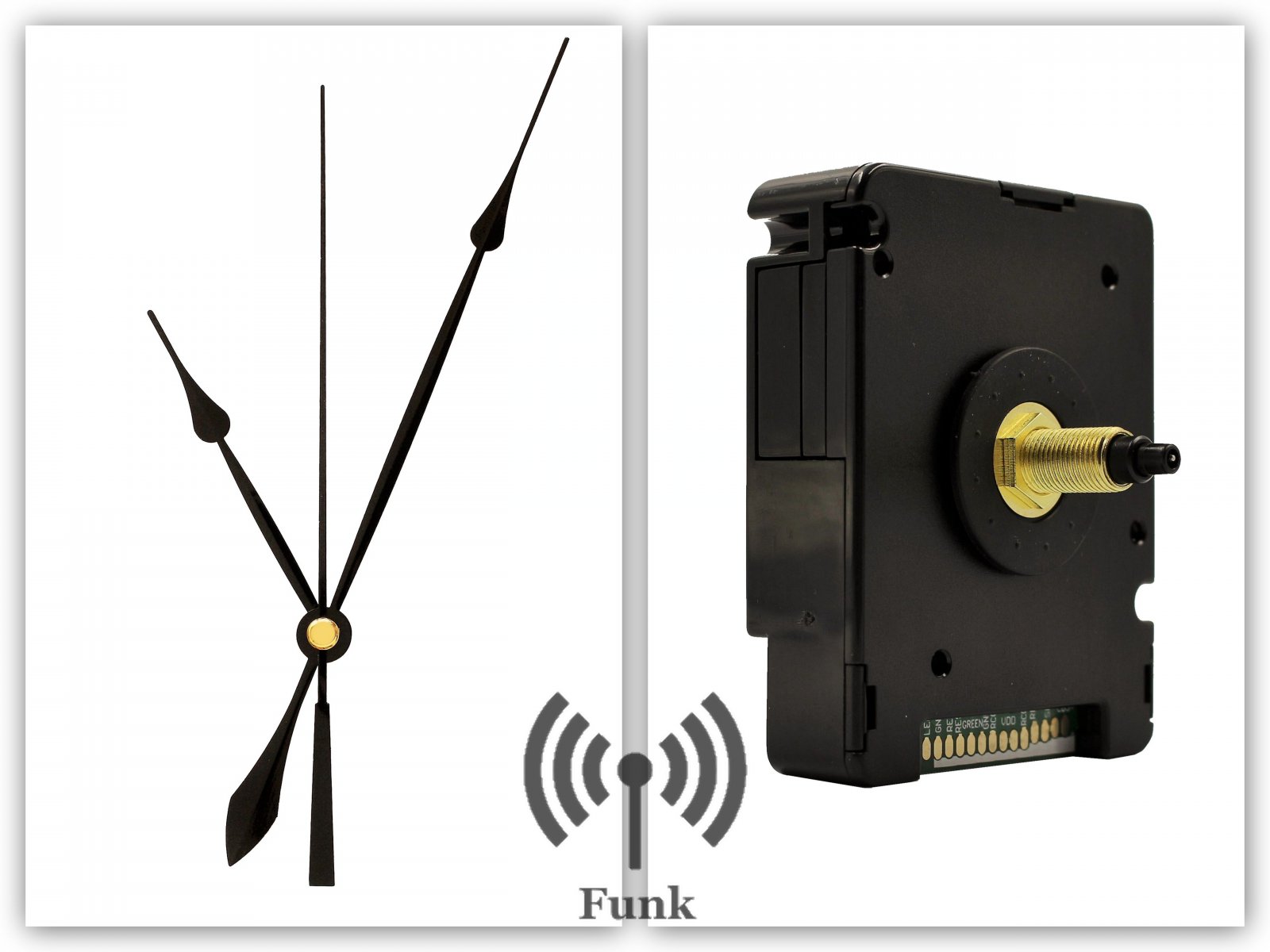 Funkuhrwerk Funk DCF Radio lautlos ger/äuschlos Quarz-Uhrwerk Uhrzeiger Satz Zeiger Schwarz 85 mm #105 Schwarz, M: Ziffernblattdicke 1-4 mm mit Wandaufh/ängung