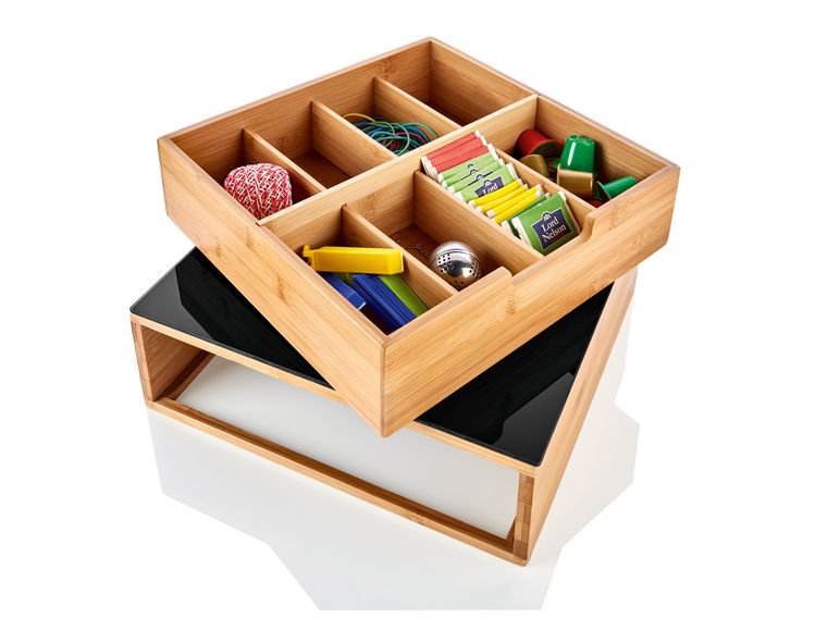 Schubladenbox Organizer Teebox Teekiste aus Bambus, 8 Fächer, mit