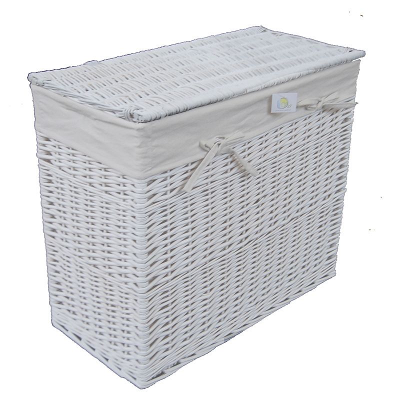 Wäschekorb Vollweide weiß mit Bezug Deckel 2x Sortierfächer 67x33 H.55