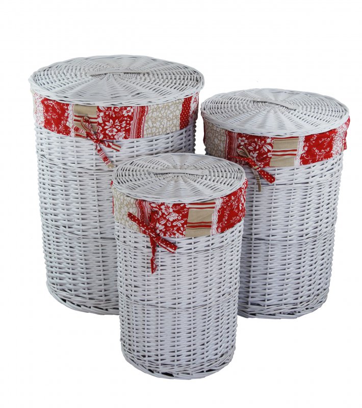 Wäschekorb Weide Rund weiß Rot Bezug Deckel SWWK-09WRd | eBay