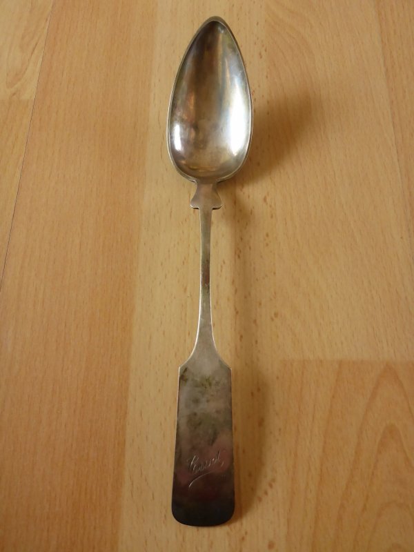 Biedermeier Kaffeelöffel Spaten Form Halbmond Krone 800 Silber Monogramm EB
