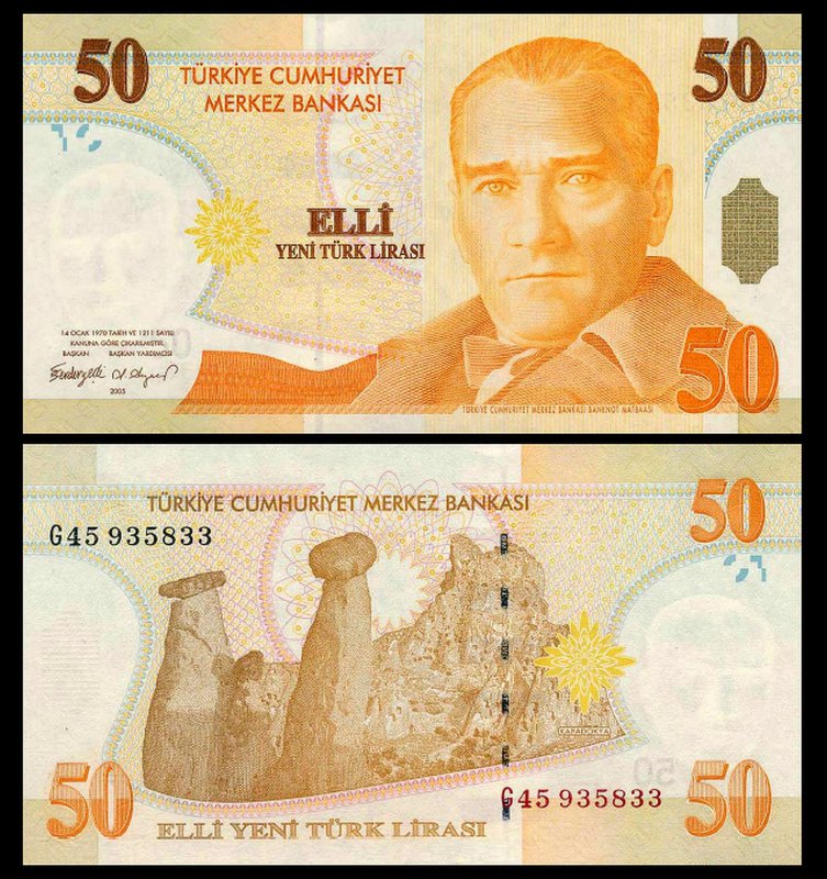 2x 1,5,10,20,50,100 neue türkische Lira - 2005 - 8 ...