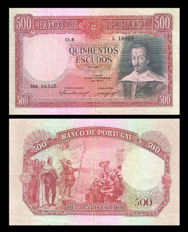 11 Issue 1944 /& 1952-2 Banknotes 2x 500 Escudos Portugal
