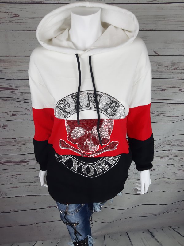 Details zu Damen Pullover Strass Totenkopf Kapuze Skull Hoody rot schwarz weiß Neu Details zu Damen Pullover Strass Totenkopf Kapuze Skull Hoody rot schwarz weiß Neu