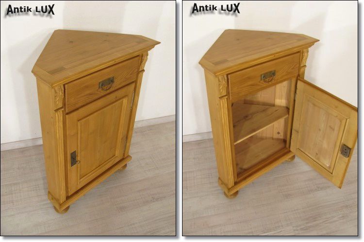 schöner kleiner Eckschrank im Landhausstil in Weichholz massiv Kommode