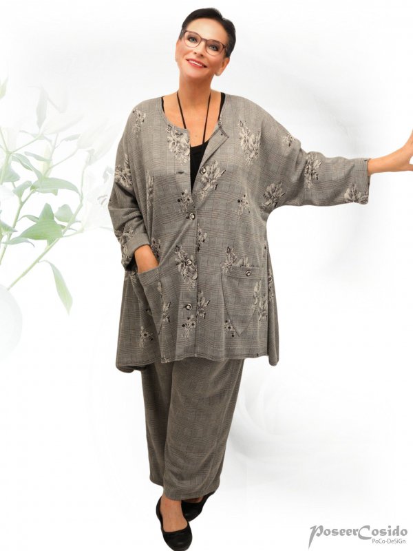 PoCo DeSiGn LAGENLOOK Glencheck Marlene Hose L XL XXL XXXL schwarz grau-weiß