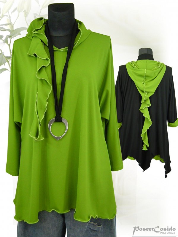 PoCo DeSiGn LAGENLOOK Hoodie Basic Long-Shirt Tunika Zipfelkapuze L XL XXL XXXL