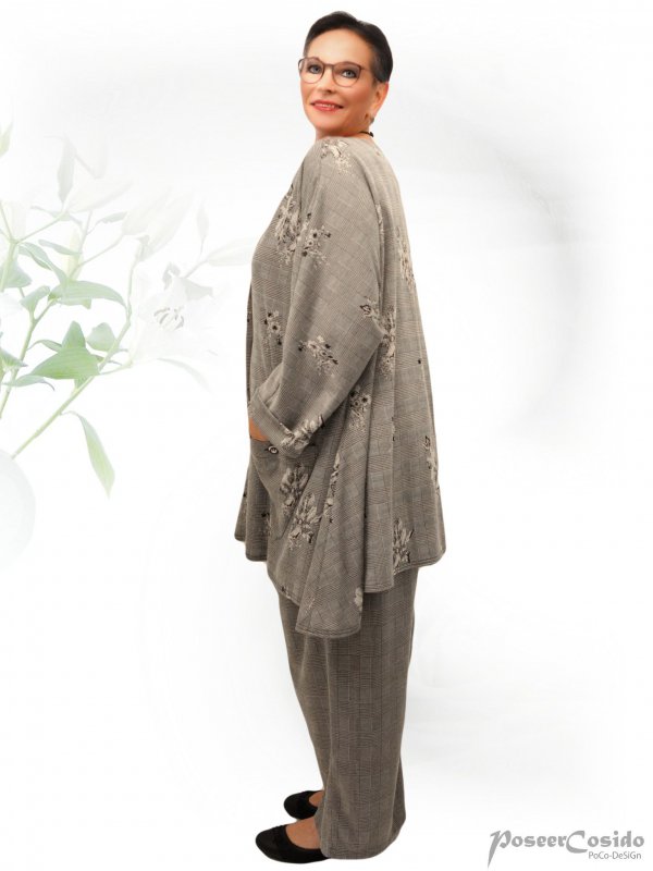 PoCo DeSiGn LAGENLOOK Glencheck Marlene Hose L XL XXL XXXL schwarz grau-weiß