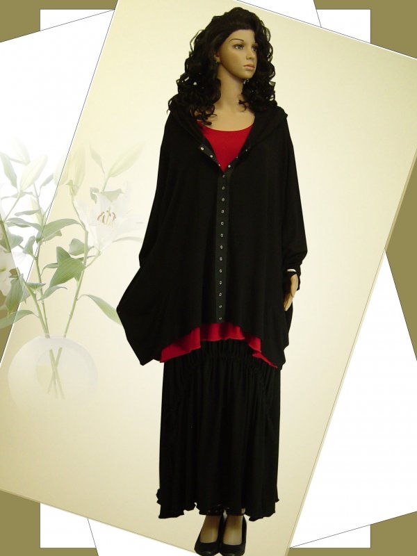 PoCo DeSiGn Lagenlook Big Shirt Strick-Jacke Tunika Kapuze schwarz XL-XXL-XXXL